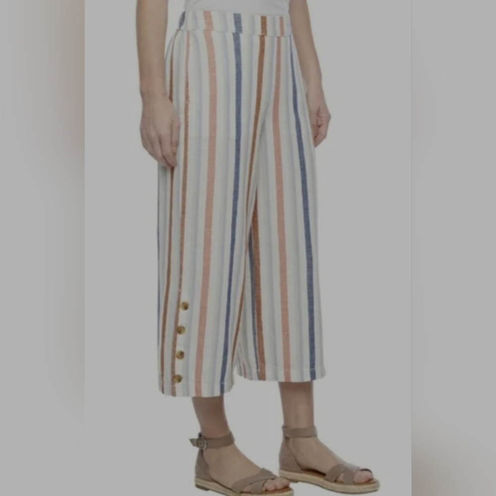 a.n.a A New Approach Wide Leg Pull On Cropped Striped Pants Size Large Pockets